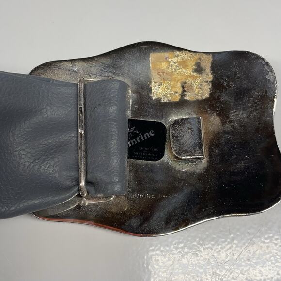 Crumrine Buckle and Leather Belt Vintage 80s Gold Gray Engraved Floral Western - Picture 5 of 9